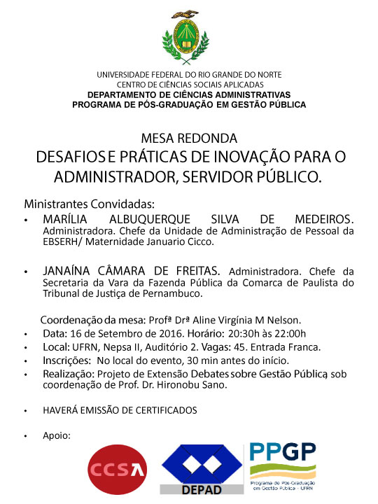 Mesa Redonda: Desafios e Práticas de Inovação para o Administrador, Servidor Público