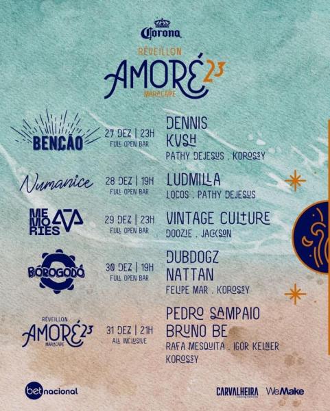 Pedro Sampaio, Bruno Be, Rafa Mesquita, Igor Kelner e Korossy - Réveillon Amoré 23