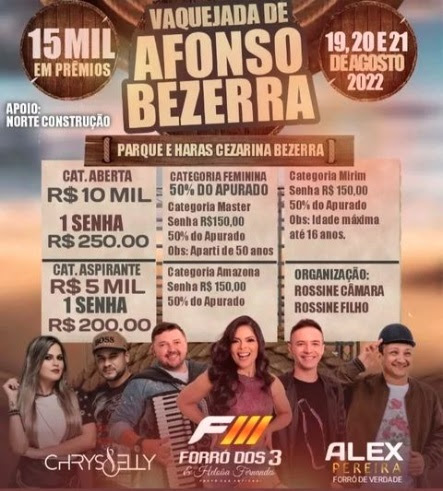 Forró dos 3, Chrys & Elly e Alex Pereira - Vaquejada de Afonso Bezerra