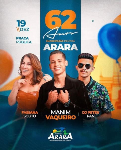 Fabiana Souto, Manim Vaqueiro e Dj Peter Pan - 62 anos de Arara