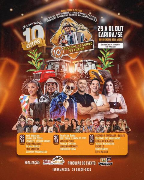 Nenê Vaqueiro, Givanilson Costa, Cowboy & Joelma Barros, Forró Mulheres, Gilmar Rabelo, Fale Vaqueiro e Juciara Vasconcelos - 10º Festival de Forró de Carira