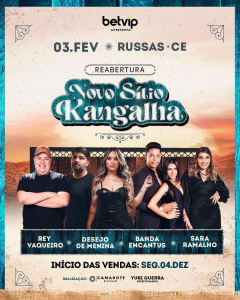 CANCELADO - Rey Vaqueiro, Desejo de Menina, Banda Encantu´s e Sara Ramalha - Reabertura do Sítio Kangalha