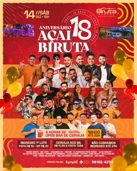 Thiago Costa, Mc Loro, Vaguinha DB, Mizerê, Lucas & Iron, Pagode das Meninas, Dj Victor Rock Doido, Fábio Baladeros e Deu Onda - Aniversário Açai Biruta