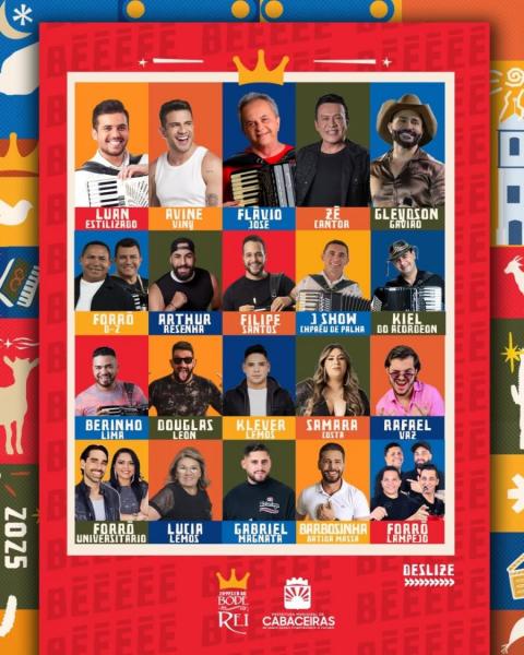 Zé Cantor, Gleydson Gavião, Filipe Santos, Gabriel Magnata, Samara Costa, Kiel do Acordeon, Berinha Lima, Douglas Leon e Forró Universitário - Festa do Bode Rei 2025