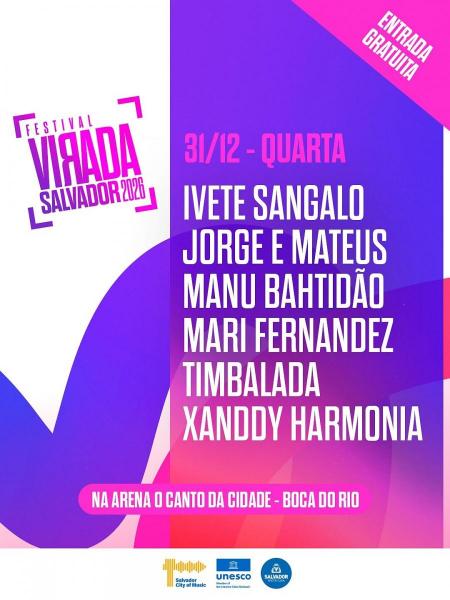 Ivete Sangalo, Jorge & Mateus, Manu Bahtidão, Mari Fernandez, Timbalada e Xanddy Harmonia - Festival Virada Salvador 2026