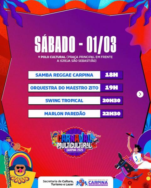 Samba Reggae Carpina, Orquestra do Maestro Zito, Swing Tropical e Marlon Paredão