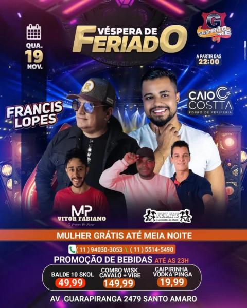 Vitor Fabiano, Médio Paredão, Felipe Arrastão do Forró, Francis Lopes e Caio Costa