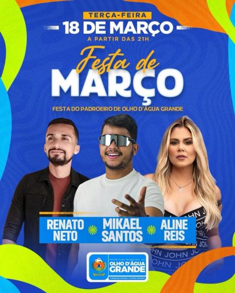 Mikael Santos, Renato Neto e Aline Reis - Festa de Março