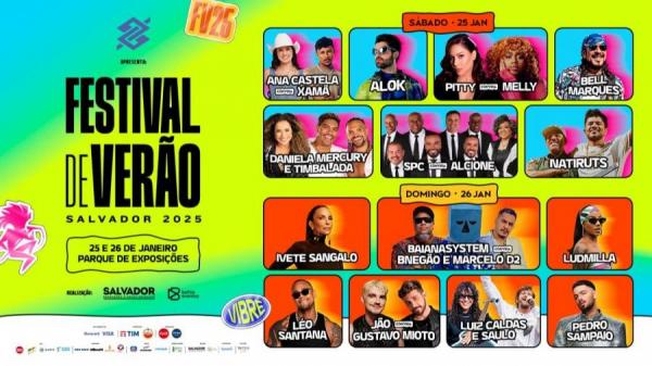 Ana Castela convida Xamã, Alok, Pitty convida Melly,  Bell Marques, Daniela Mercury & Timbalada, SPC convida Alcione e Natiruts - Festival de Verão Salvador 2025
