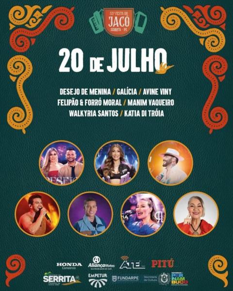 Desejo de Menina, Galícia, Avine Viny, Felipão & Forró Moral, Manim Vaqueiro, Walkyria Santos e Katia di Tróia  - 55ª Festa do Jacó