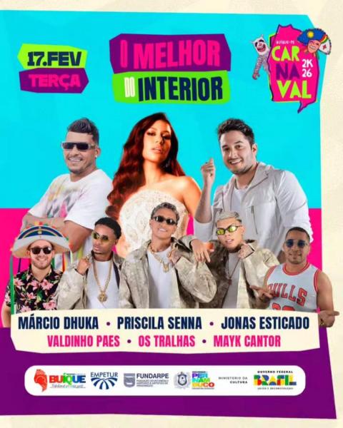 Priscila Senna, Márcio Dhuka, Jonas Esticado, Os Tralhas, Valdinho Paes e Mayk Cantor